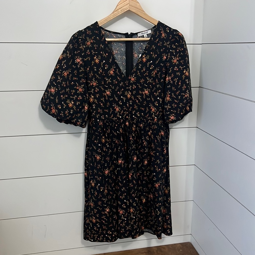 Madewell poplin cotton bubble-sleeve mini dress